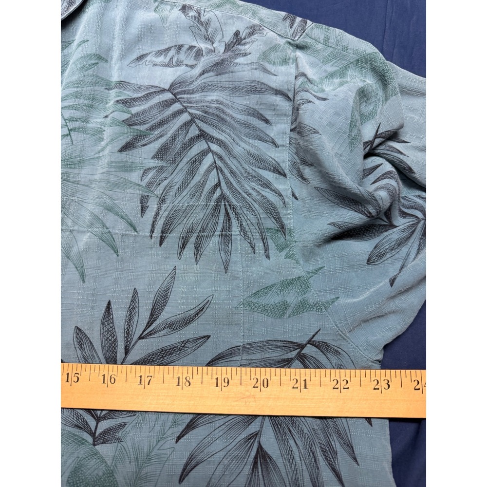Tommy Bahama Mens Large 100% Silk Blue Palm Leaf Print Camp Shirt RN 86549 - Picture 8 of 10